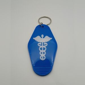 Handmade Blue Medical Caduceus Symbol Vintage Motel Style Keychain Gift for Her